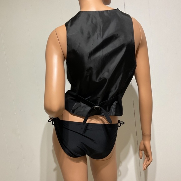 New York & Company women Black Vest 14 button up tuxedo office business casual - Picture 9 of 16